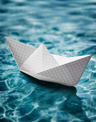 A paper boat is peacefully floating on the surface of a body of water
