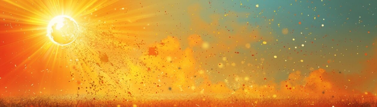 An abstract illustration captures the vibrant colors of summer heat radiating from the sun