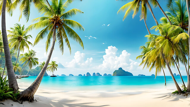 Tropical white sand beach with coco palms