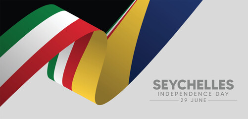Seychelles Independence Day 29 June flag ribbon vector poster