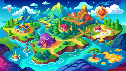 Bright, colorful maps of imaginary worlds for fantasy stories