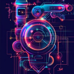 Obraz premium Illustration of an automation process icon with a colorful, abstract background