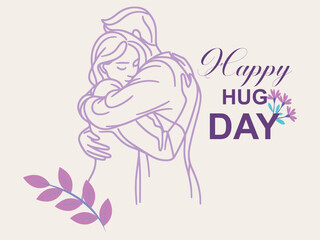 Happy hug day line art vector illustration
