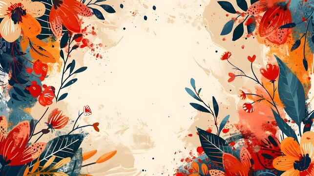 Vibrant Bohemian Floral Frame with Earthy Background for Creative Events and Designs