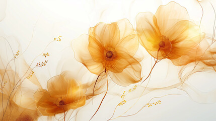 A painting of three yellow flowers with gold accents