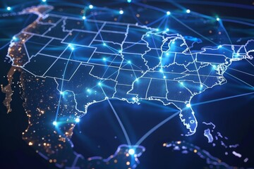 Obraz premium Digital map of america network connectivity created with generative ai