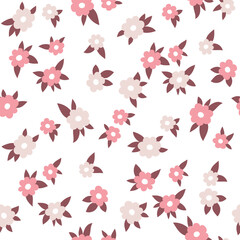Floral simple seampless vector pattern. Pretty delicate flowers on white background. Small colorful flowers print.