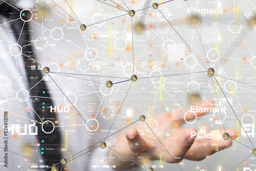 Aufkleber Global network. Blockchain. 3D illustration. Neural networks and artificial intelligence. Abstract