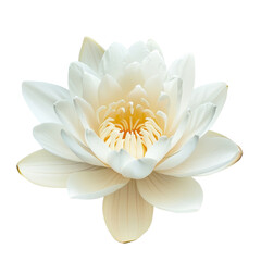 Close-Up of a White Lotus Flower Blooming with Yellow Center