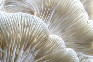 Close Up of White Mushroom Gills Natural Texture and Organic Patterns in Nature