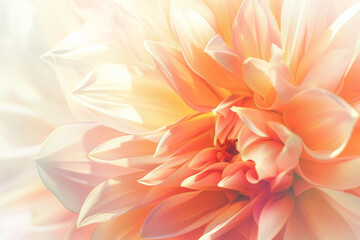 Fototapeta premium Close Up of a Softly Lit Orange and Yellow Dahlia Flower in Full Bloom