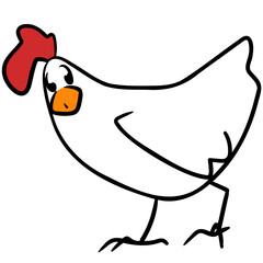 White hen looking straight ahead a little tilted and curious with a large red crest