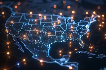 Fototapeta premium Digital map of america network connectivity created with generative ai