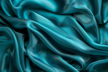 Fototapeta premium Elegant turquoise silk fabric texture abstract, silky waves. Smooth textile background, elegance luxurious design