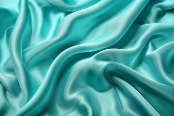 Obraz premium Elegant vibrant turquoise silk fabric texture abstract, silky waves. Smooth textile background, elegance luxurious design