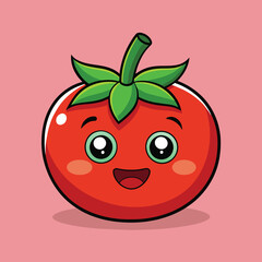 Cute tomato smile cartoon vector icon illustration food nature icon isolated flat vector