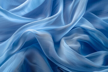 Fototapeta premium Elegant vibrant blue silk fabric texture abstract, silky waves. Smooth textile background, elegance luxurious design