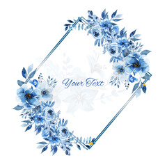 vector blue floral frame with watercolor