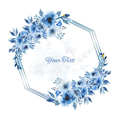vector blue floral frame with watercolor