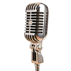 Fototapeta premium Retro Silver Microphone on Stand for Singing and Broadcasting