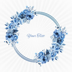 vector blue floral frame with watercolor