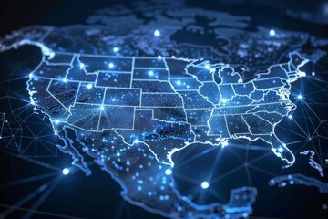 Fototapeta premium Digital map of america network connectivity created with generative ai