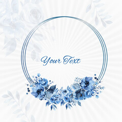 vector blue floral frame with watercolor