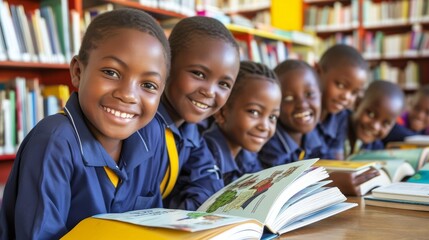 Children are engaged in a literacy activity, showing their excitement and happiness in learning