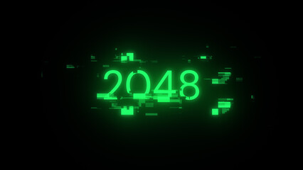 3D rendering 2048 text with screen effects of technological glitches