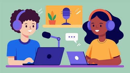 A podcast episode hosted by tweens delving into the challenges of navigating school and friendships in the digital age.. Vector illustration