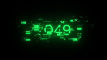 3D rendering 2049 text with screen effects of technological glitches