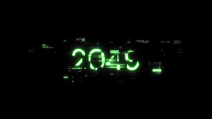 3D rendering 2049 text with screen effects of technological glitches