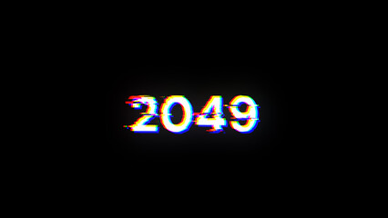 3D rendering 2049 text with screen effects of technological glitches