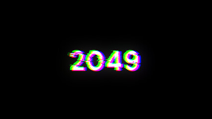 3D rendering 2049 text with screen effects of technological glitches