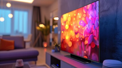 Close-up of a smart TV with an LED screen mockup, showcasing a high-resolution image