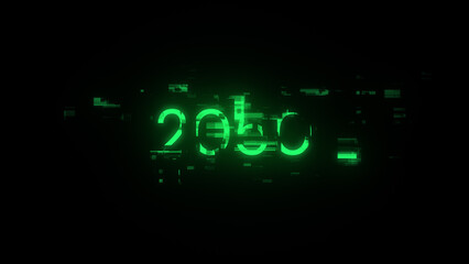 3D rendering 2050 text with screen effects of technological glitches