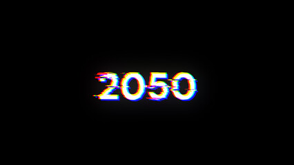 3D rendering 2050 text with screen effects of technological glitches
