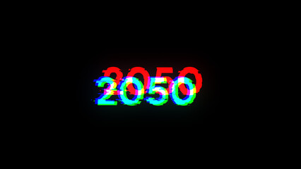 3D rendering 2050 text with screen effects of technological glitches