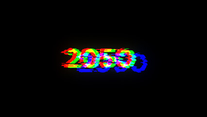 3D rendering 2050 text with screen effects of technological glitches