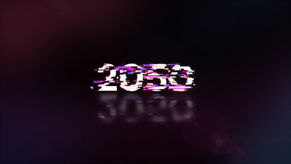 3D rendering 2050 text with screen effects of technological glitches