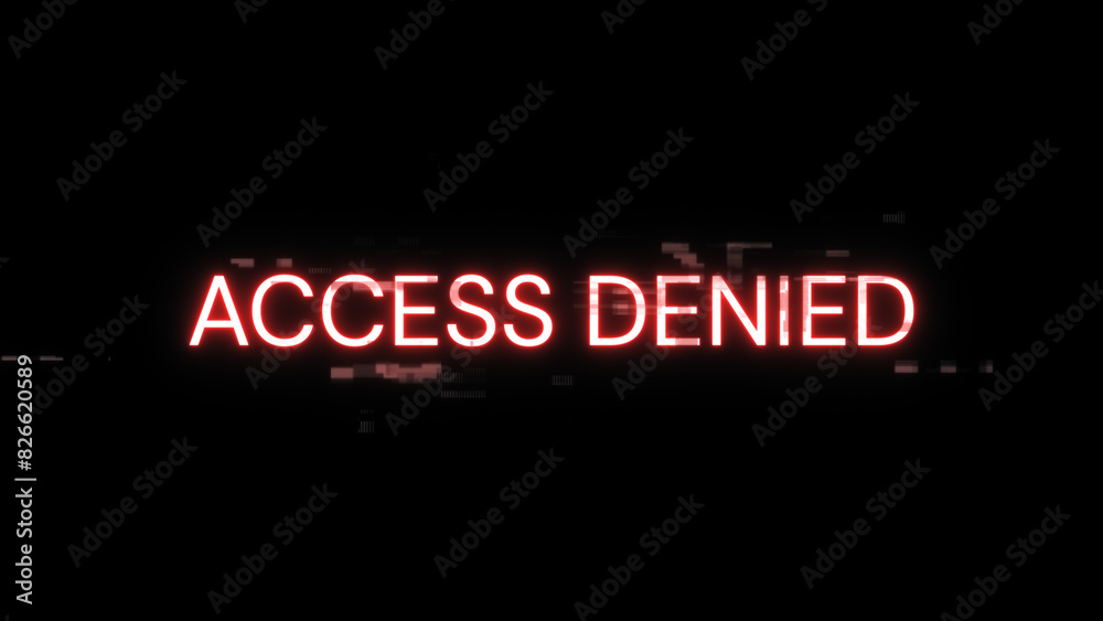 Poster 3D rendering access denied text with screen effects of technological glitches