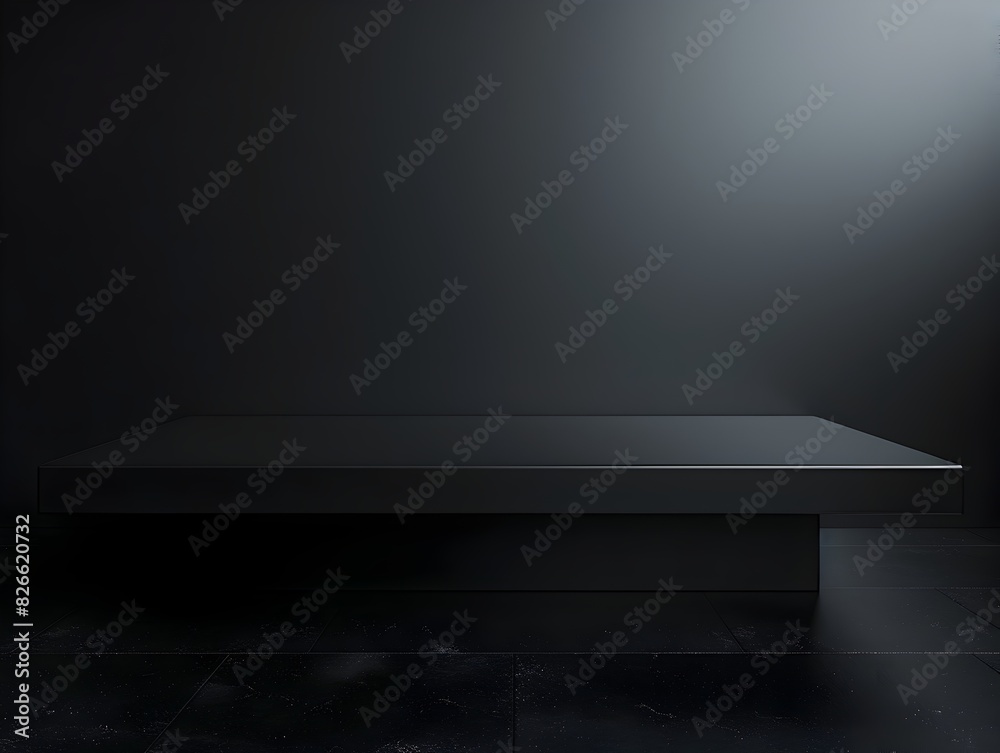 Poster sleek matte black table for premium tech product display concept with empty copy space