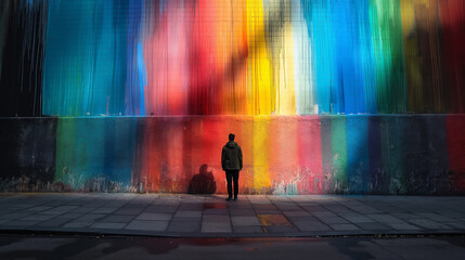 Street Art of the spectral distribution within a rainbow , the varying intensity of colors across the spectrum 