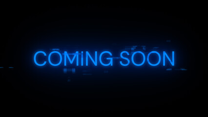 3D rendering coming soon text with screen effects of technological glitches