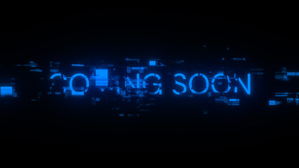 Obraz premium 3D rendering coming soon text with screen effects of technological glitches
