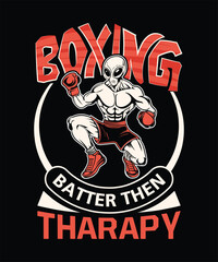 Batter then therapy boxing alien t-shirt design.