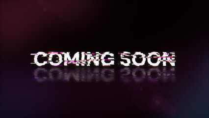 Obraz premium 3D rendering coming soon text with screen effects of technological glitches