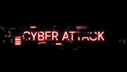 Obraz premium 3D rendering cyber attack text with screen effects of technological glitches