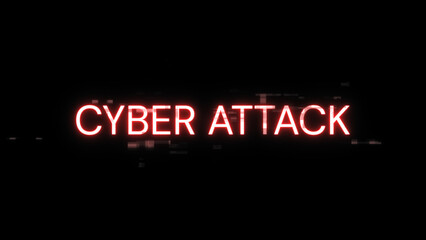 3D rendering cyber attack text with screen effects of technological glitches