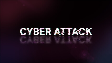 3D rendering cyber attack text with screen effects of technological glitches